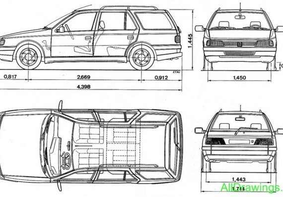 Peugeot 405 Estate (Пежо 405 Эстейт) - чертежи (рисунки) автомобиля